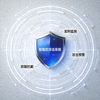 智能防攻击系统示意图，雷达扫描波纹围绕中心防护盾展开